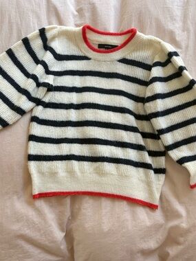 Vero Moda Cream and Blue Striped Sweater with orange Trim